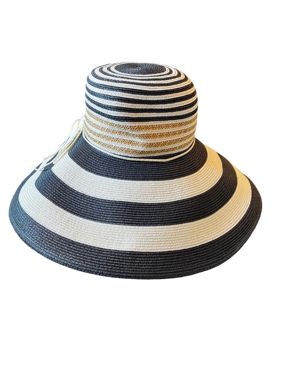 NWT Laundry by Shelli Segal 17” Oversized Wide Brim Sun Hat Navy White - Picture 2 of 6
